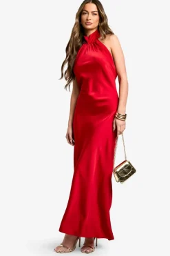 Maxi Dresses*boohoo Satin Drape Maxi Dress red