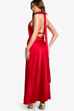 Maxi Dresses*boohoo Satin Drape Maxi Dress red