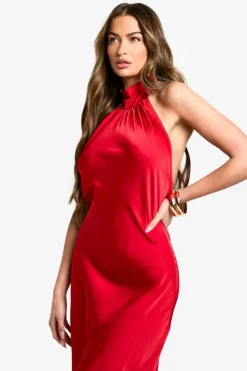 Maxi Dresses*boohoo Satin Drape Maxi Dress red