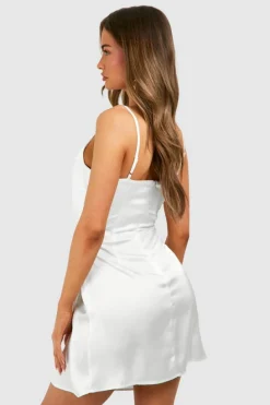 Cami Dresses*boohoo Satin Draped Mini Slip Dress ivory