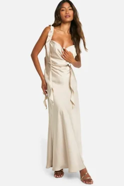 Cami Dresses*boohoo Satin Frill Strap Maxi Dress champagne