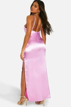 Cami Dresses*boohoo Satin Halter Cut Out Slip Maxi Dress pink