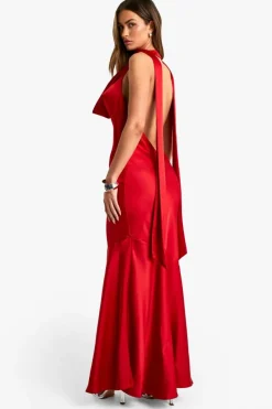 Maxi Dresses|Dresses*boohoo Satin Halterneck Maxi Dress red
