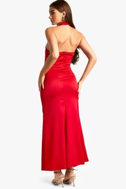 Maxi Dresses|Dresses*boohoo Satin Halterneck Maxi Dress red