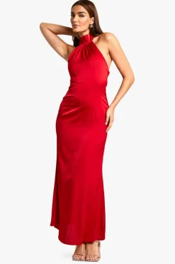Maxi Dresses|Dresses*boohoo Satin Halterneck Maxi Dress red
