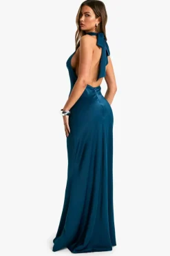 Maxi Dresses*boohoo Satin Halterneck Maxi Dress teal