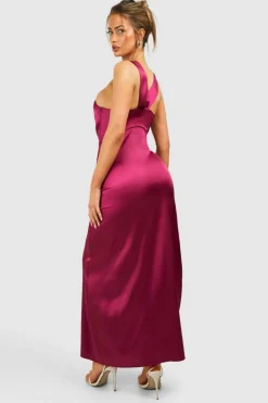 Cami Dresses*boohoo Satin Lace Trim Cut Out Maxi Slip Dress pink