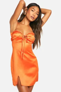 Cami Dresses*boohoo Satin Lace Trim Mini Dress orange