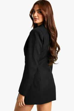 Blazer Dresses*boohoo Satin Lapel Long Sleeve Tailored Blazer Dress black