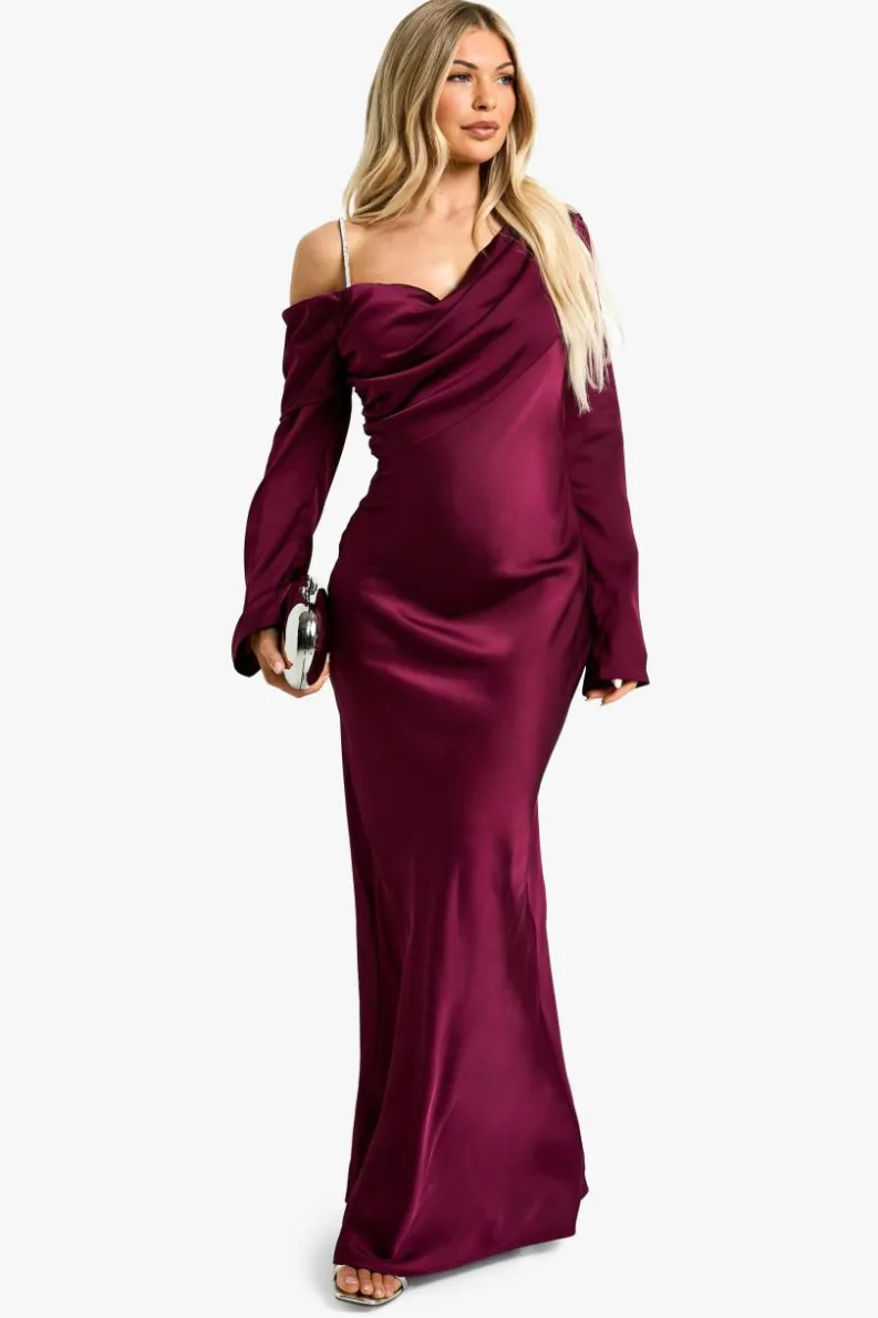 Maxi Dresses|Dresses*boohoo Satin Maxi Asymmetric Dress plum