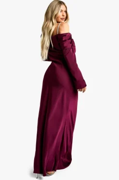 Maxi Dresses|Dresses*boohoo Satin Maxi Asymmetric Dress plum