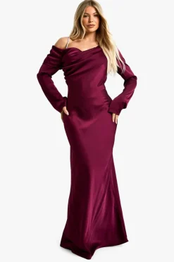 Maxi Dresses|Dresses*boohoo Satin Maxi Asymmetric Dress plum