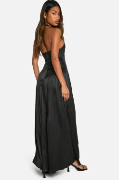 Skater Dresses|Maxi Dresses*boohoo Satin Milkmaid Halterneck Maxi Dress black