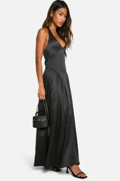 Skater Dresses|Maxi Dresses*boohoo Satin Milkmaid Halterneck Maxi Dress black