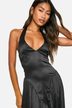 Skater Dresses|Maxi Dresses*boohoo Satin Milkmaid Halterneck Maxi Dress black