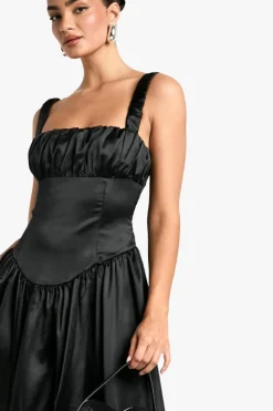 Skater Dresses*boohoo Satin Milkmaid Midaxi Dress black