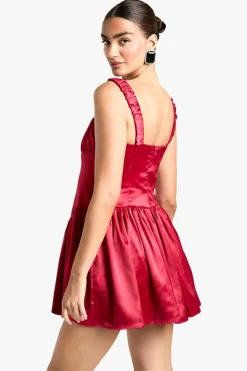 Skater Dresses*boohoo Satin Milkmaid Mini Dress red