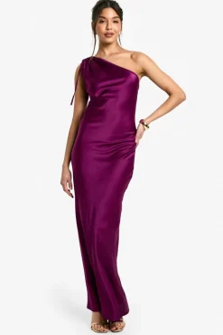 Maxi Dresses*boohoo Satin One Shoulder Maxi Dress plum