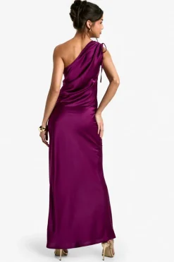 Maxi Dresses*boohoo Satin One Shoulder Maxi Dress plum