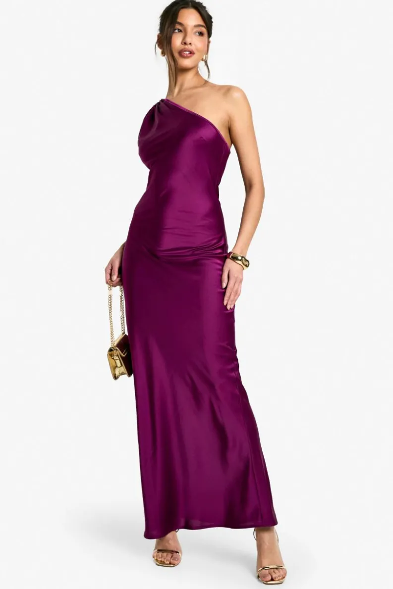 Maxi Dresses*boohoo Satin One Shoulder Maxi Dress plum
