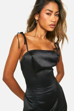 Bodycon Dresses*boohoo Satin Piped Tie Strap Mini Dress black