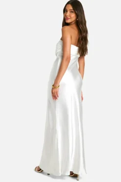 Maxi Dresses*boohoo Satin Pleated Bandeau Maxi Dress white