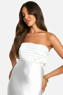 Maxi Dresses*boohoo Satin Pleated Bandeau Maxi Dress white