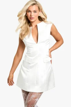 Skater Dresses|Suits & Tailoring*boohoo Satin Pocket Front Mini Dress white