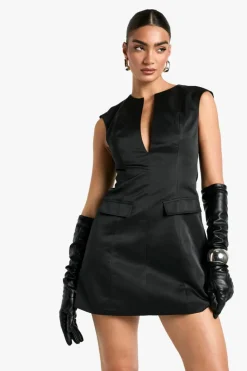 Skater Dresses|Mini Dresses*boohoo Satin Pocket Front Mini Dress black
