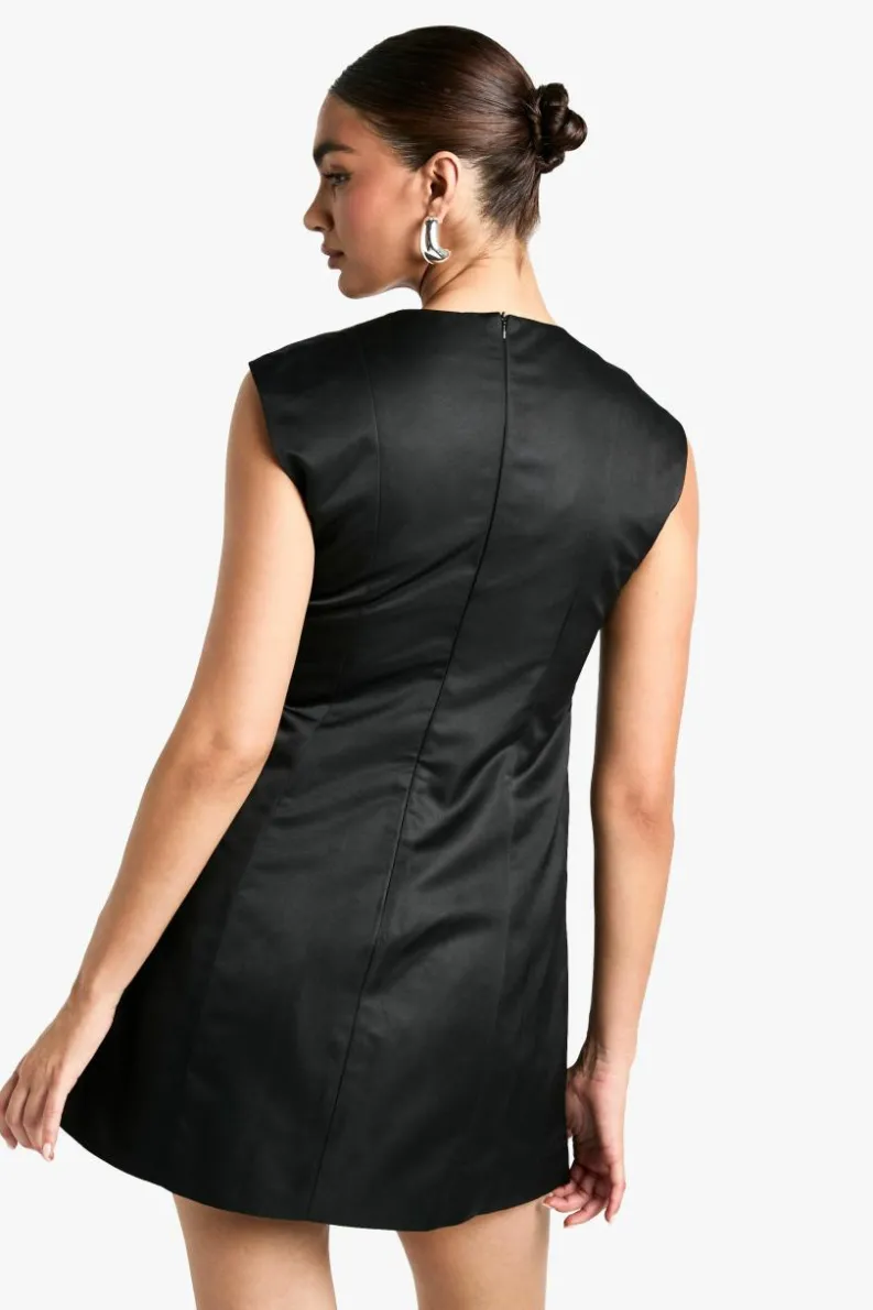Skater Dresses|Mini Dresses*boohoo Satin Pocket Front Mini Dress black