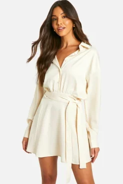 Shirt Dresses*boohoo Satin Shirt Dress champagne