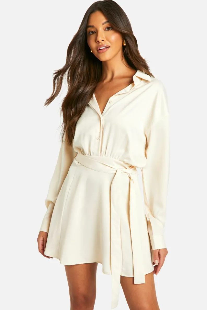 Shirt Dresses*boohoo Satin Shirt Dress champagne
