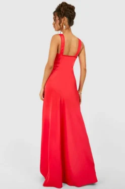 Cami Dresses*boohoo Satin Slip Maxi Dress red