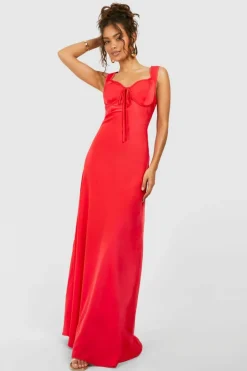 Cami Dresses*boohoo Satin Slip Maxi Dress red