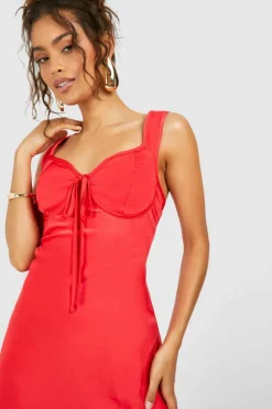 Cami Dresses*boohoo Satin Slip Maxi Dress red