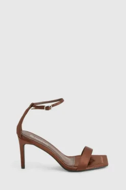 Heels*boohoo Satin Square Toe Mid Stiletto Heels chocolate