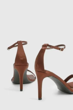 Heels*boohoo Satin Square Toe Mid Stiletto Heels chocolate
