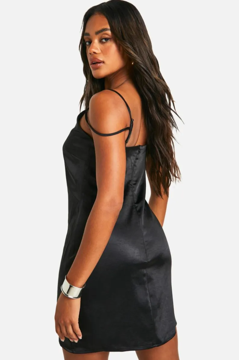 Cami Dresses*boohoo Satin Strappy Mini Dress black