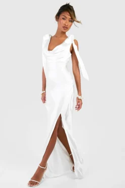 Cami Dresses|Maxi Dresses*boohoo Satin Tie Strap Maxi Slip Dress ivory