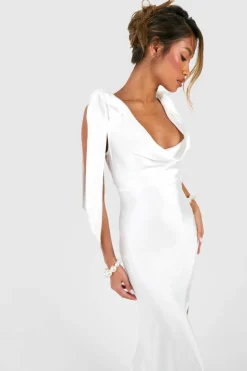 Cami Dresses|Maxi Dresses*boohoo Satin Tie Strap Maxi Slip Dress ivory
