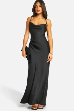 Cami Dresses*boohoo Satin Twist Strap Detail Maxi Dress black