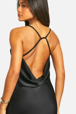 Cami Dresses*boohoo Satin Twist Strap Detail Maxi Dress black