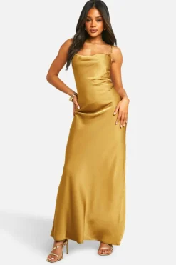 Cami Dresses*boohoo Satin Twist Strap Detail Maxi Dress olive