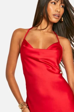 Cami Dresses*boohoo Satin Twist Strap Detail Maxi Dress red