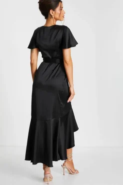 Wrap Dresses*Quiz Satin Wrap Maxi Dress Black