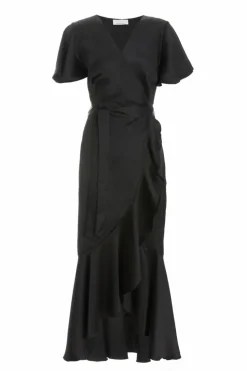 Wrap Dresses*Quiz Satin Wrap Maxi Dress Black