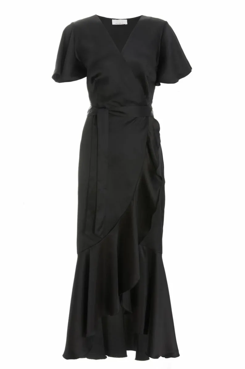 Wrap Dresses*Quiz Satin Wrap Maxi Dress Black