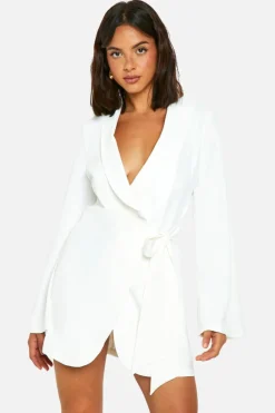 Wrap Dresses*boohoo Satin Wrap Mini Dress white