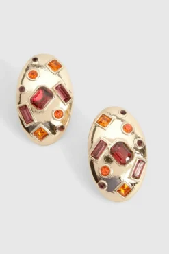 Statement Earrings|Earrings*boohoo Scattered Amber Stone Statement Stud Earrings gold