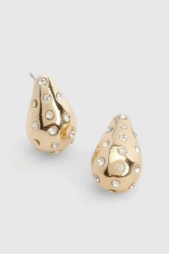 Earrings*boohoo Scattered Diamante Teardrop Earrings gold